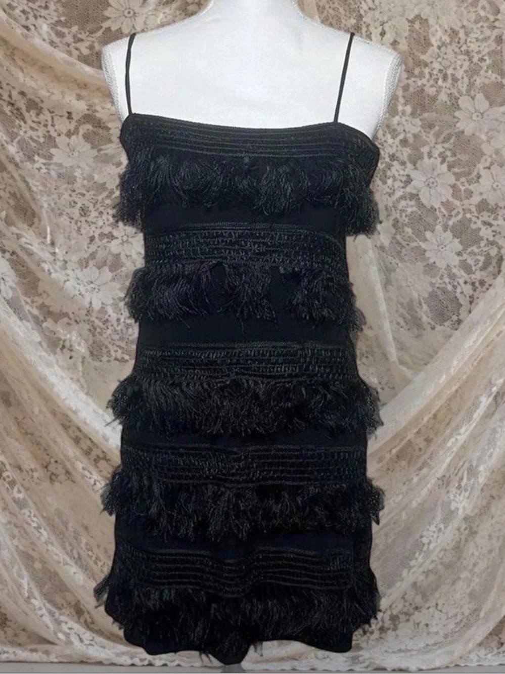 Forever 21 Black Fringe Tiered Mini Dress